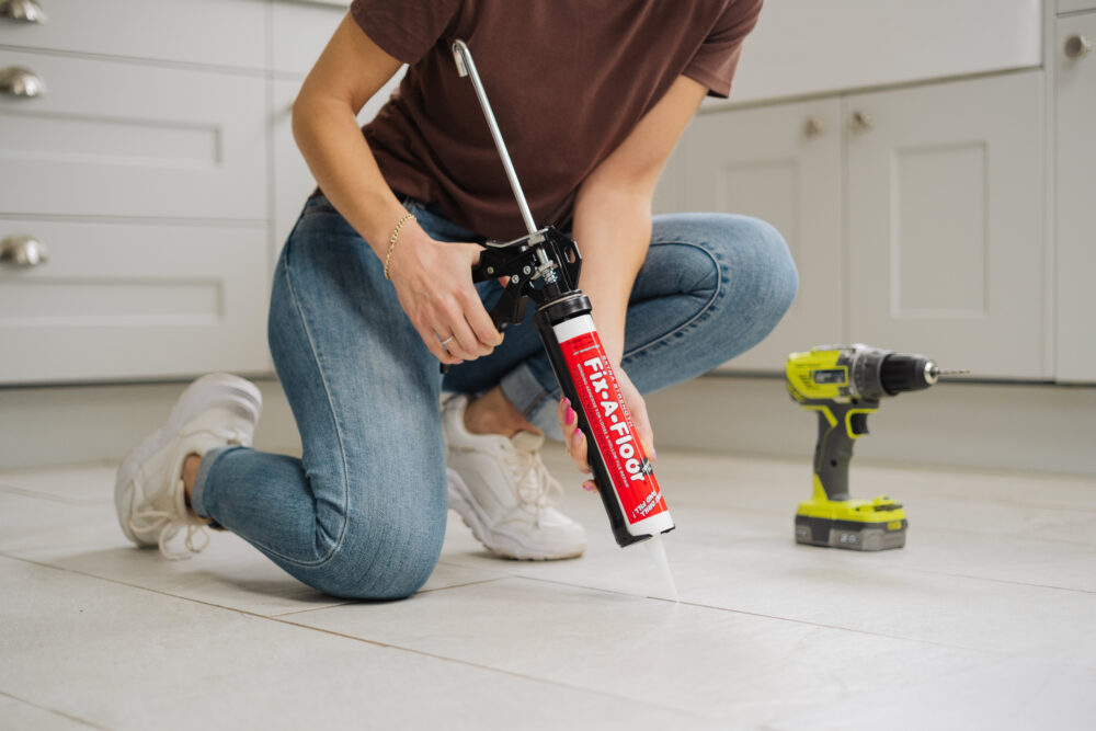 Fix a Floor Repair Adhesive In Use on Floor with Ryobi Drill